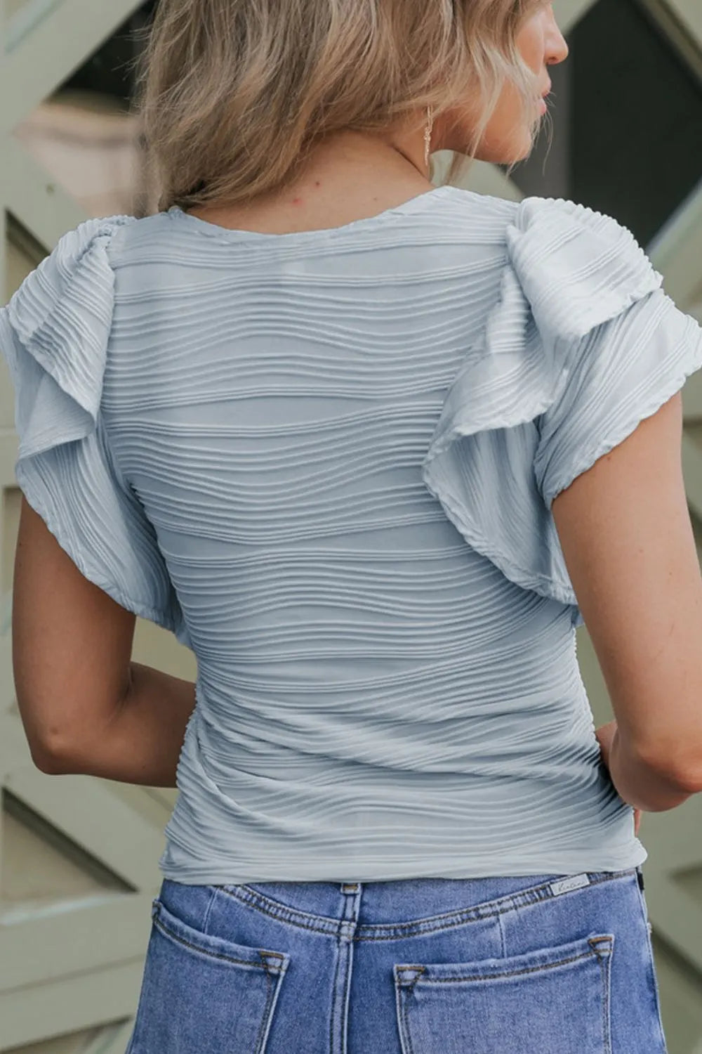 Textured Round Neck Cap Sleeve Top (12)