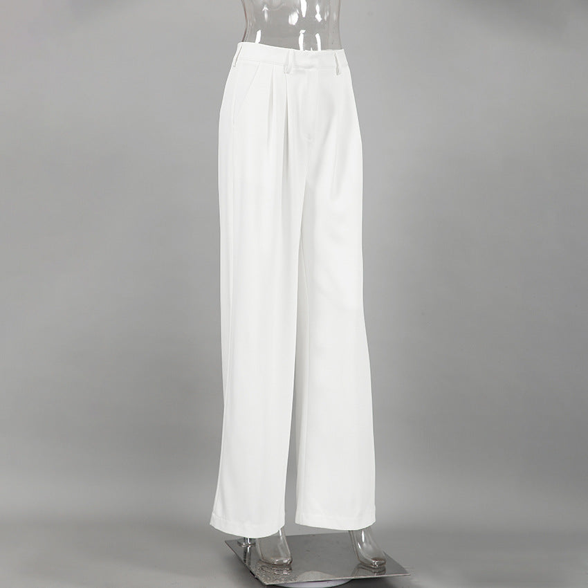 White High-waist Trousers Loose Casual Pants photo 1