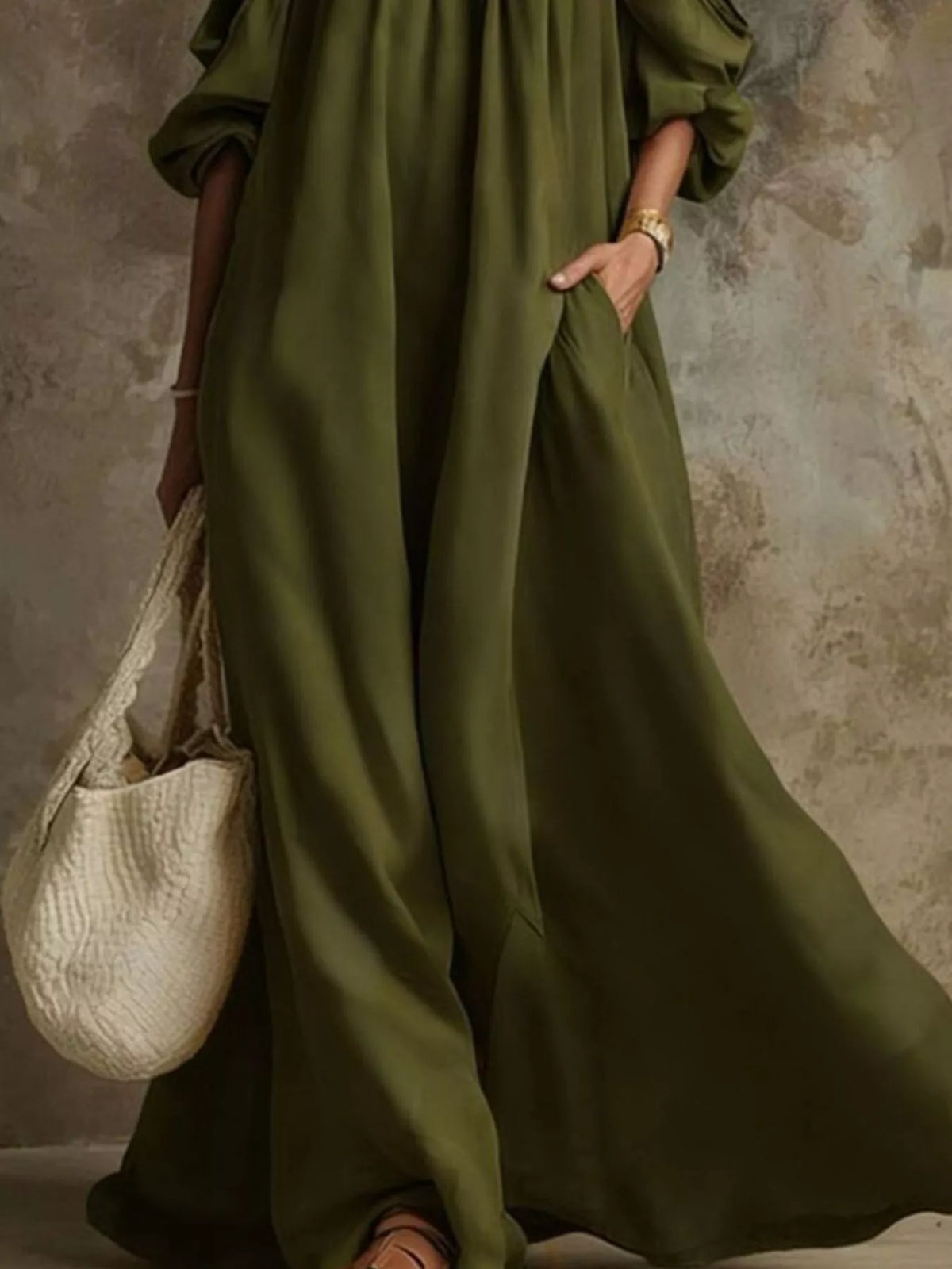 Full Size Cold-shoulder Linen Maxi Dress Plus (6)