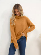 Slit Turtleneck Dropped Shoulder Sweater (16)