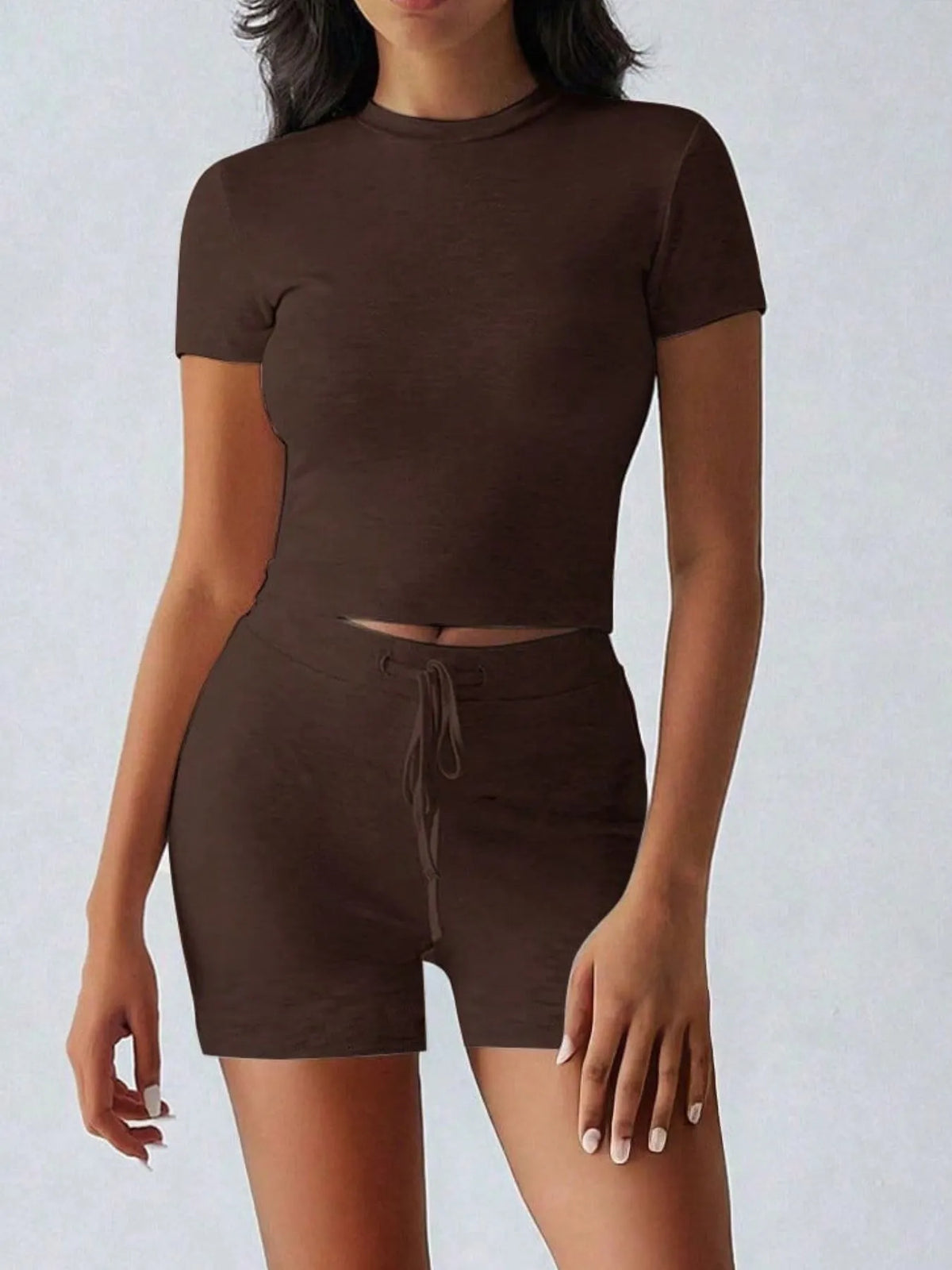 Round Neck Short Sleeve Top Shorts Set (8)