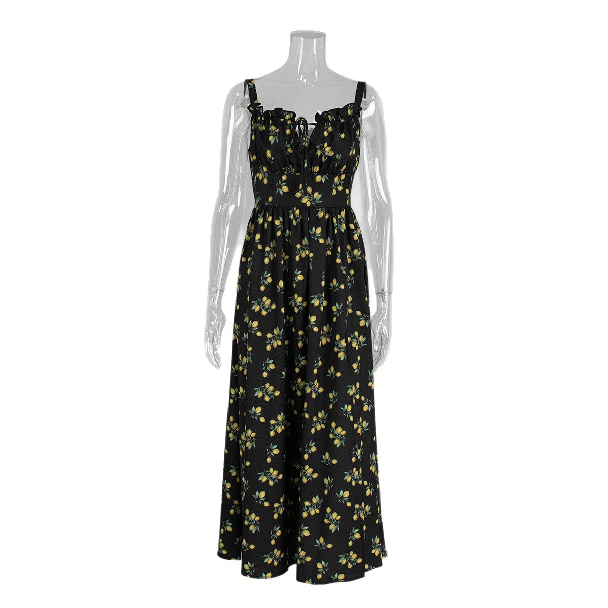 Low-collar Tie-waist High-waist Slit Printed Dress photo 3