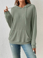 Ribbed Knit Long Sleeve Drawstring Hoodie (11)