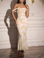 Off-shoulder Ruched Floral Mermaid Dress (24)