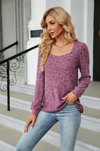 Ribbed Square Neck Long Sleeve T-shirt (5)
