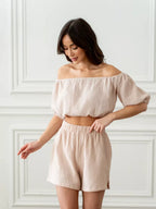 Off-shoulder Cropped Top Shorts Set (14)