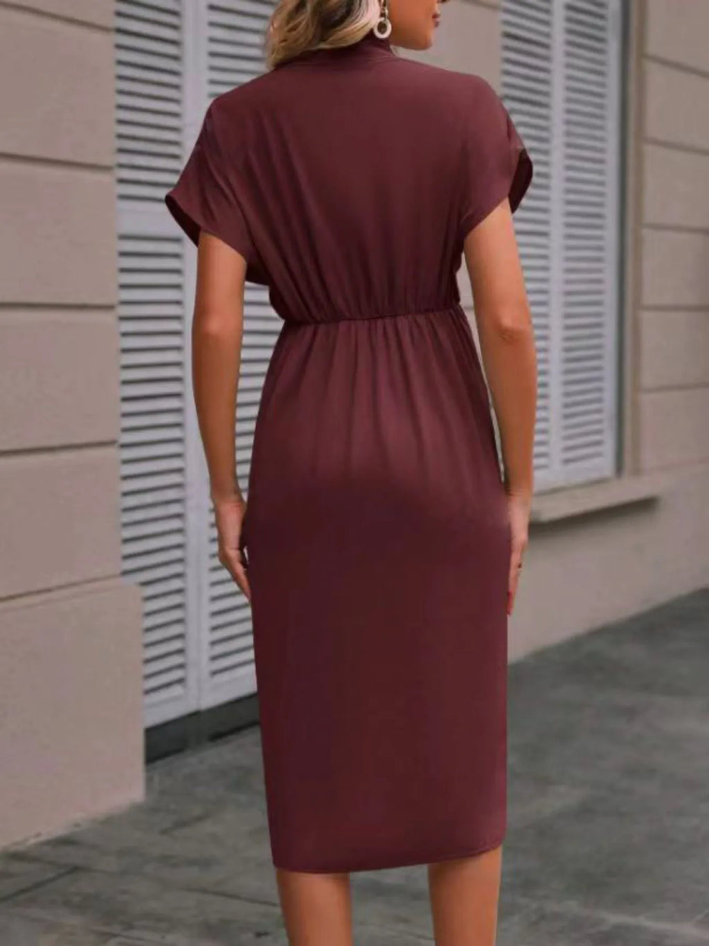 Ruched Surplice Short Sleeve Dress (7)