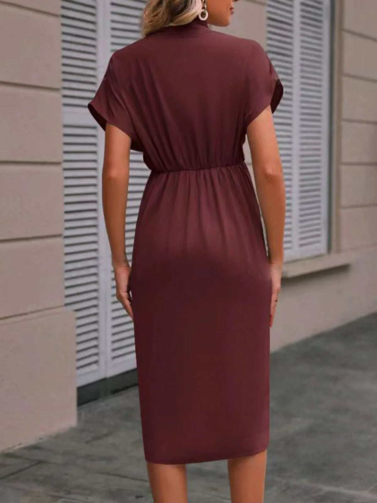 Ruched Surplice Short Sleeve Dress (7)