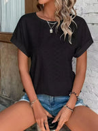 Eyelet Round Neck Short Sleeve T-shirt (3)