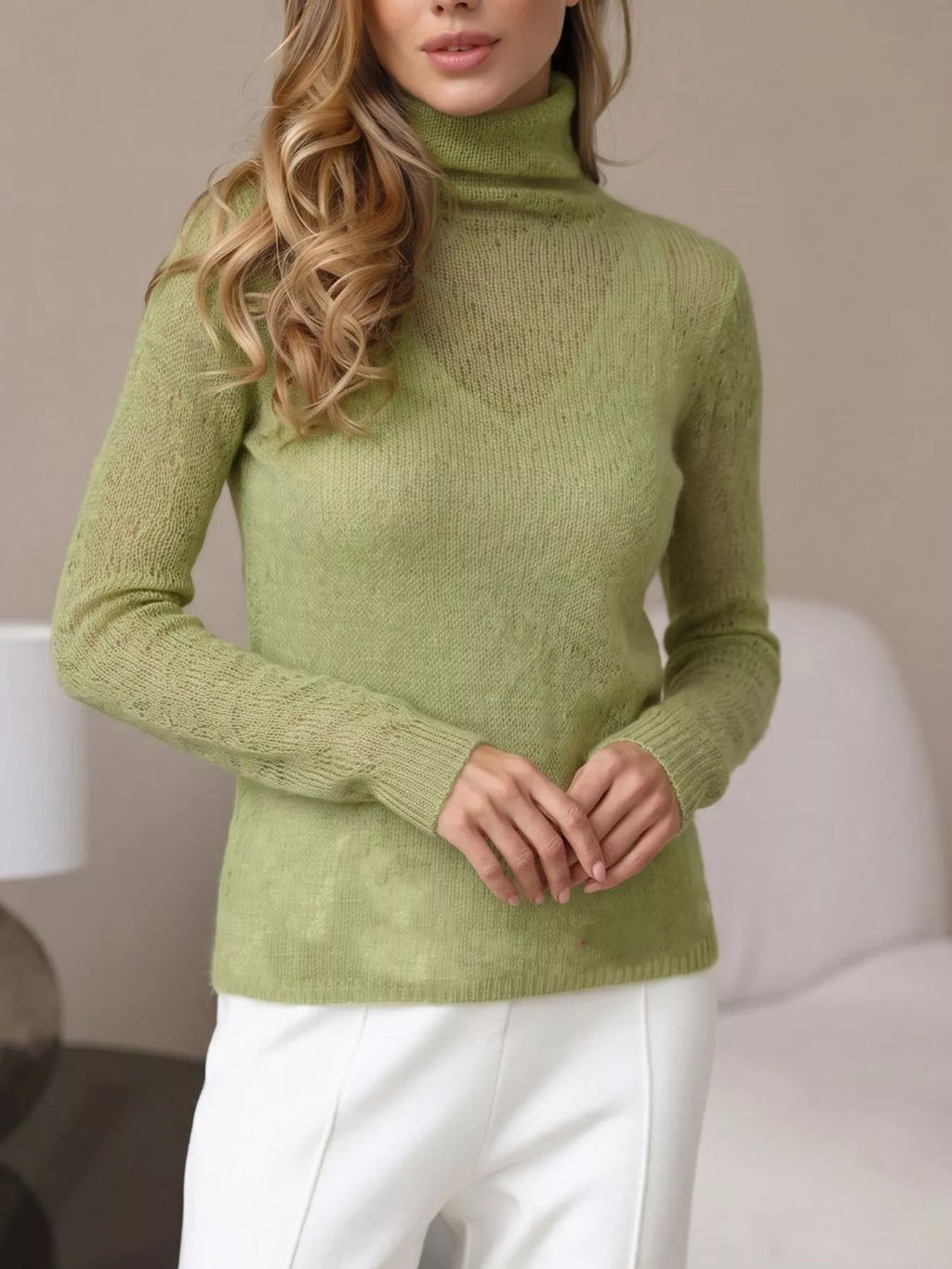 Sheer Turtleneck Knit Top