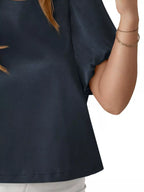 Round Neck Puff Sleeve Satin Top (6)