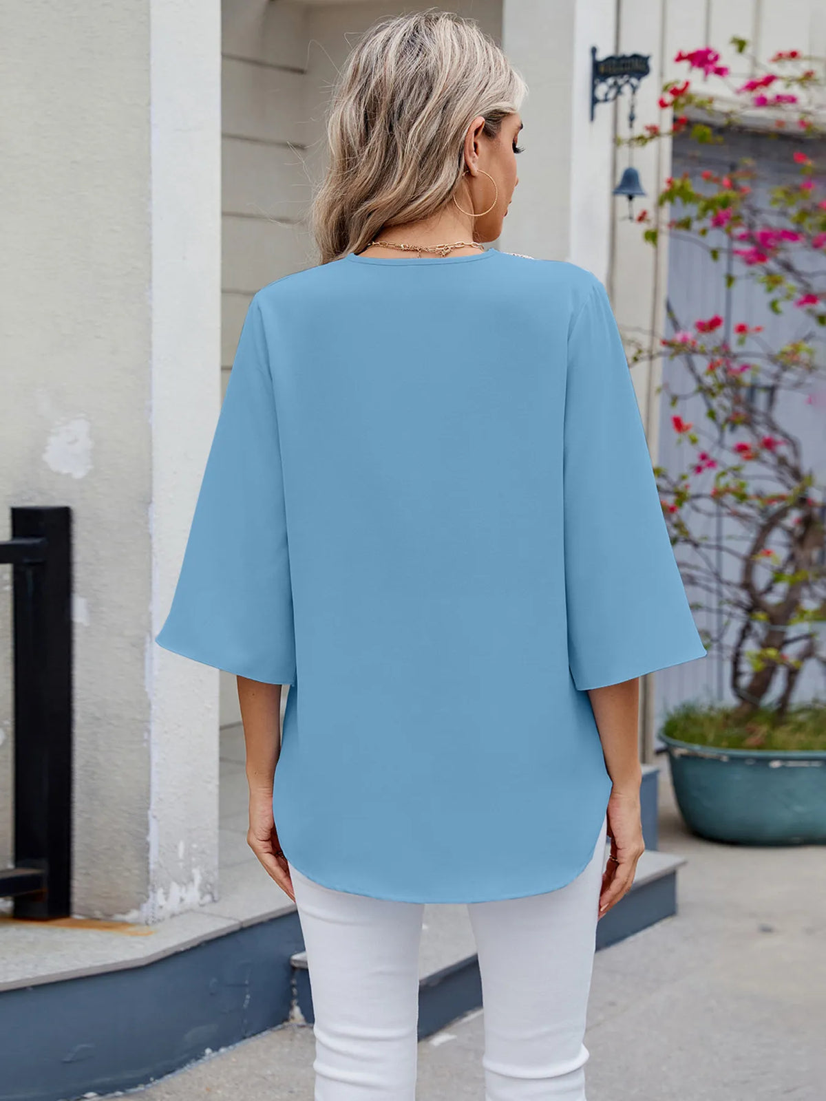 V-neck Lace Trim Blouse (14)