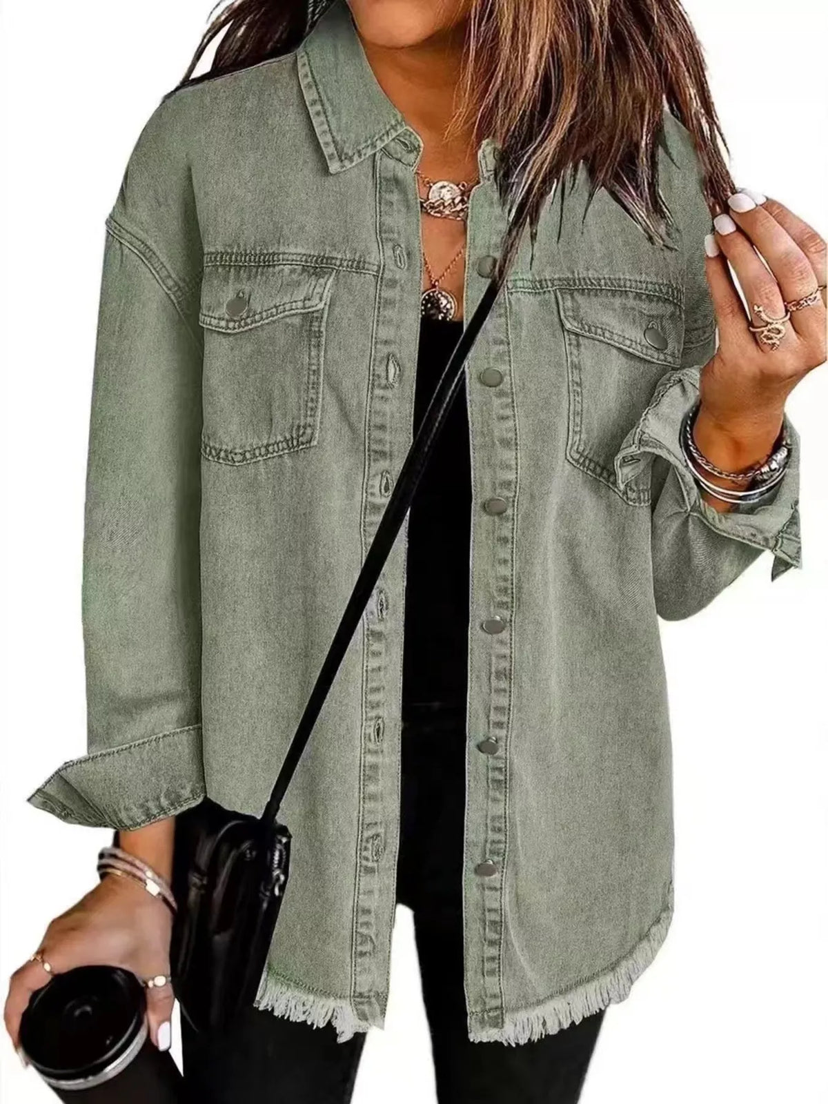 Frayed Hem Button Up Denim Jacket (11)