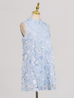 Floral Applique High Neck Sleeveless Mini Dress (5)