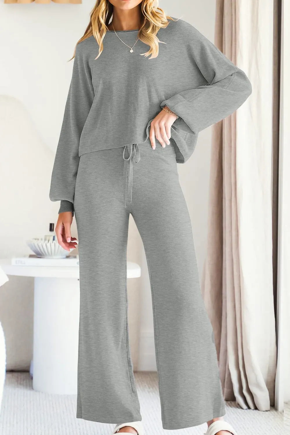 Round Neck Long Sleeve Top Pants Set (11)