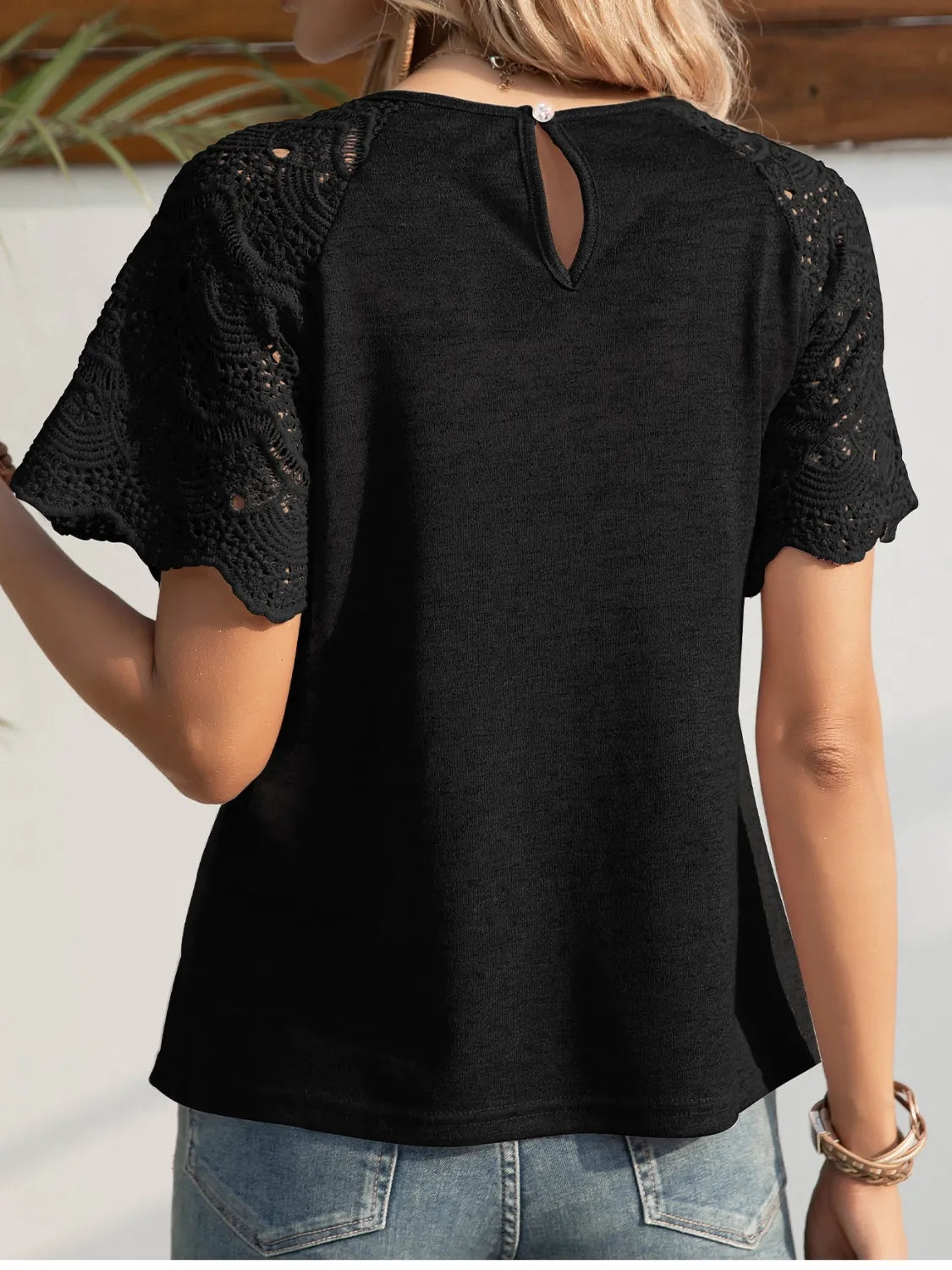 Round Neck Short Sleeve Crochet Top (11)