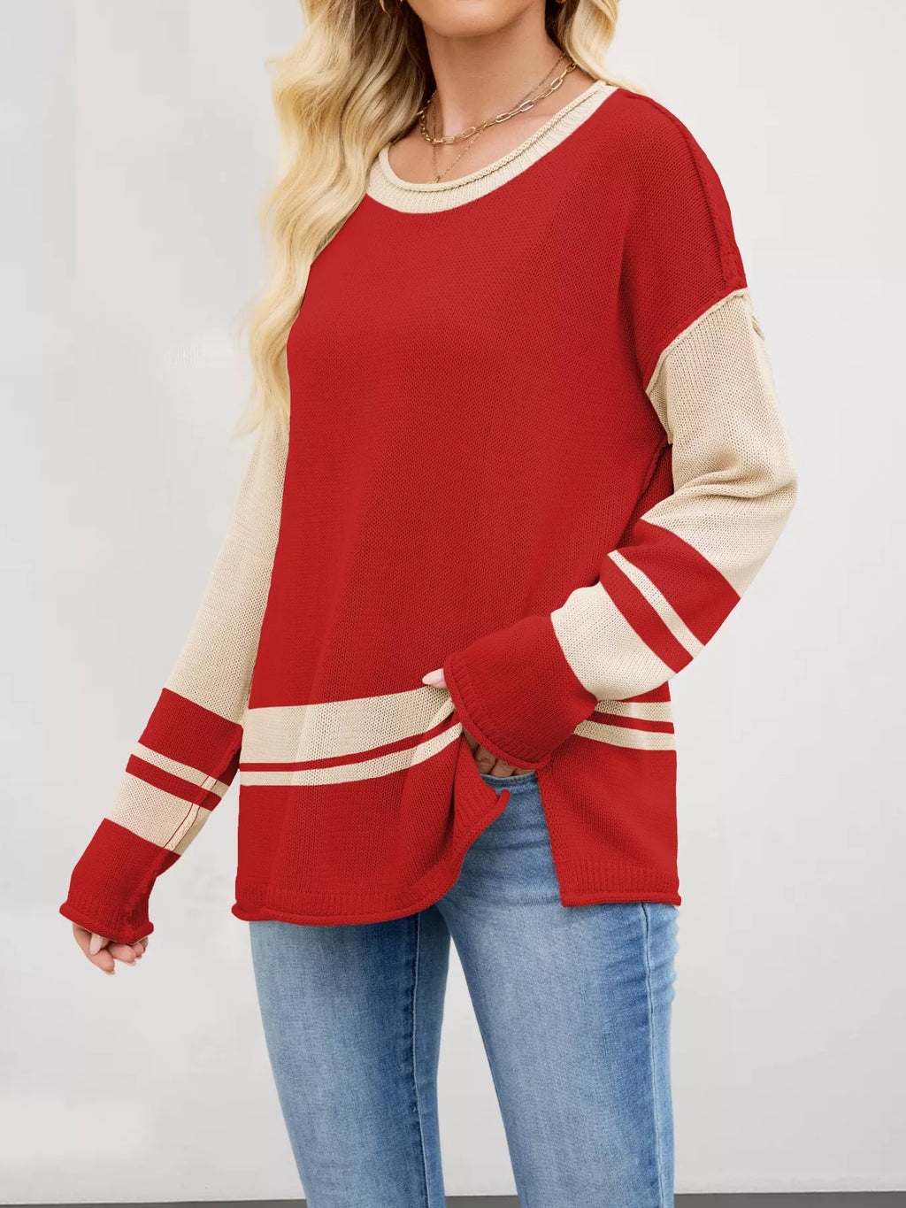 Block Side Slit Sweater (2)