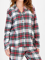 Plaid Collared Neck Button Up Top Pants Lounge Set (6)