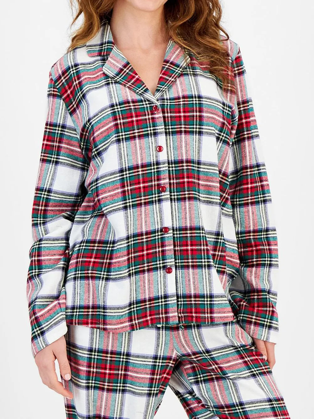 Plaid Collared Neck Button Up Top Pants Lounge Set (6)