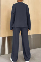 Ribbed Half Button Top Pants Set (13)