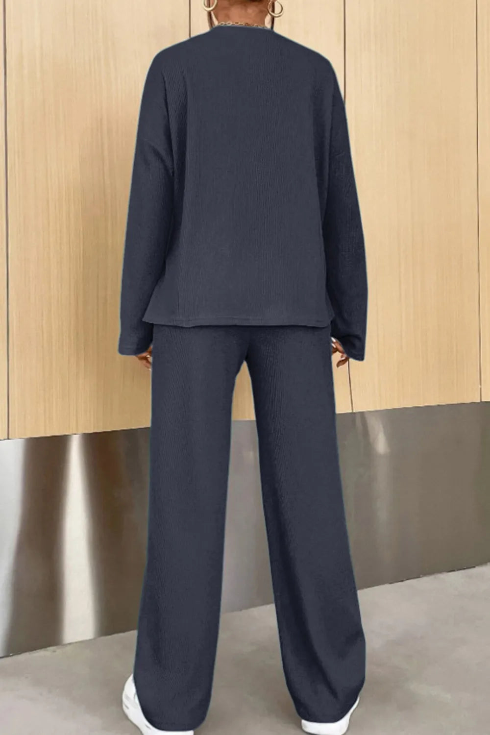 Ribbed Half Button Top Pants Set (13)