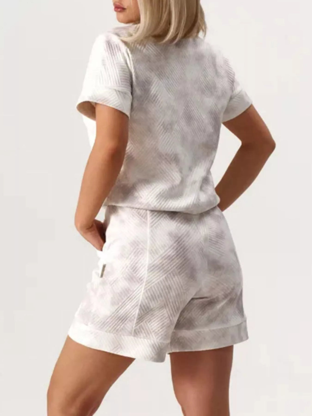 Half Zip Short Sleeve Top Shorts Set (3)