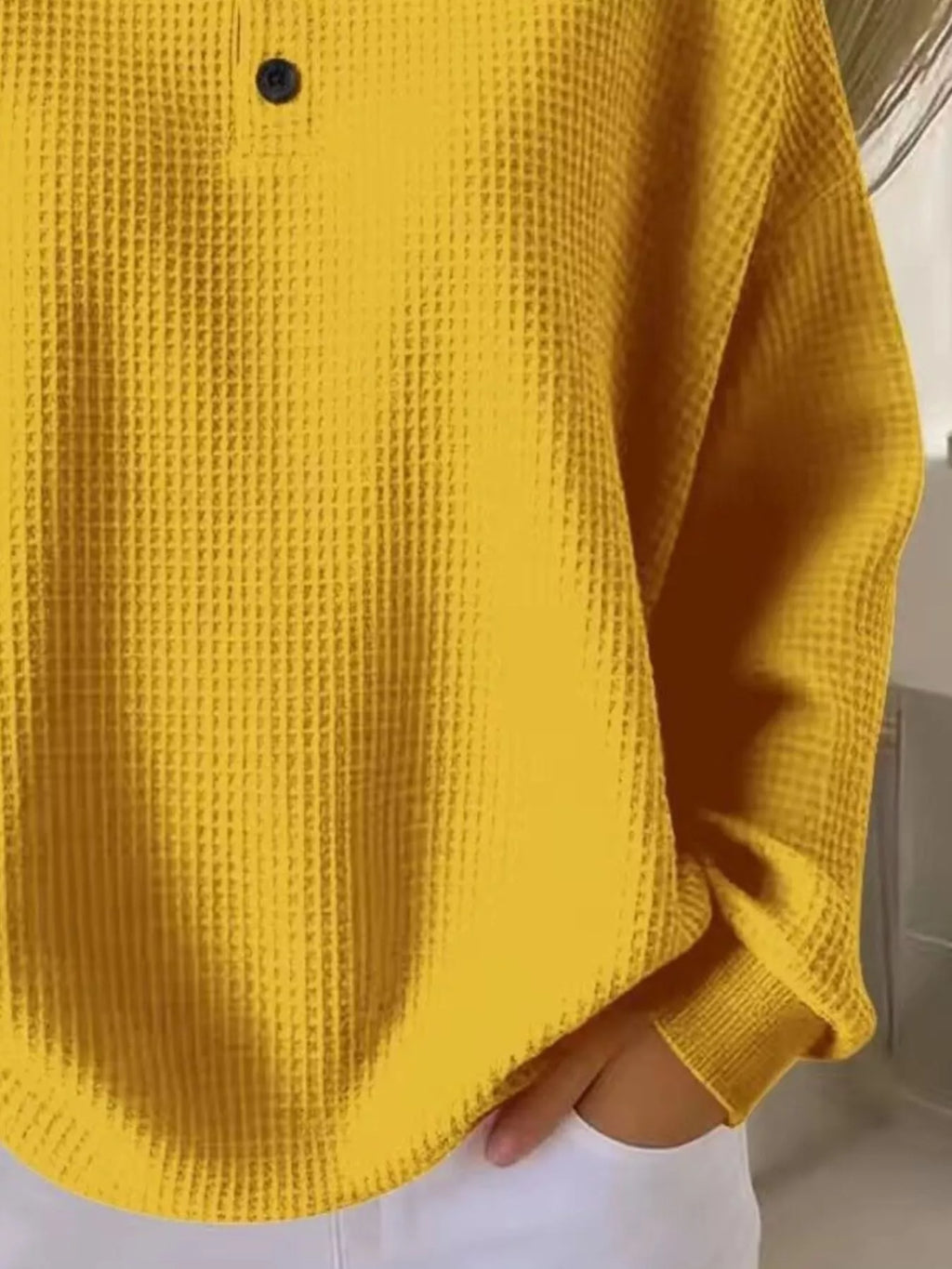Full Size Casual Waffle Knit Button Detail Pullover Plus (3)