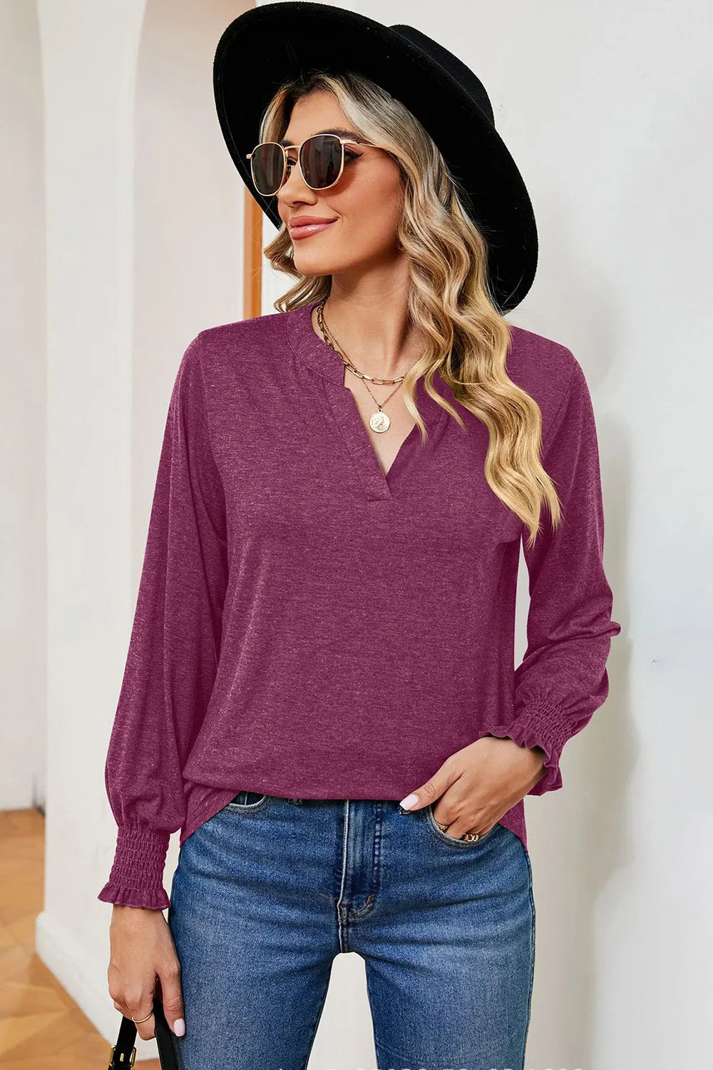 Notched Lantern Sleeve T-shirt (20)