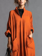 Full Size Loose-fit Mock Neck Midi Dress Pockets Plus (6)
