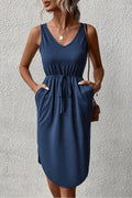 V-neck Curved Hem Sleeveless Dress