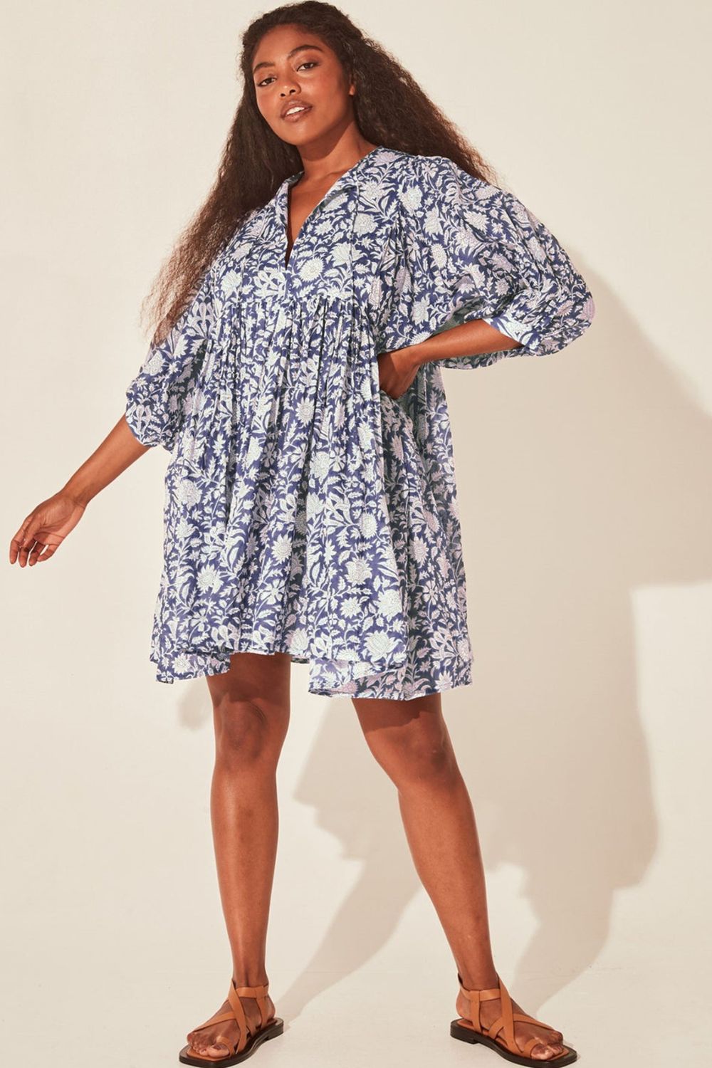 Floral Tie Neck Lantern Sleeve Dress (7)