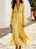 Full Size Polka Dot Ruffle V-neck Maxi Dress Plus