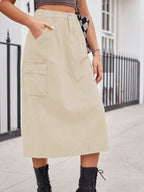 Slit Buttoned Denim Skirt Pockets (14)