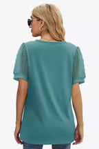 Swiss Dot Puff Sleeve V-neck Tee (12)