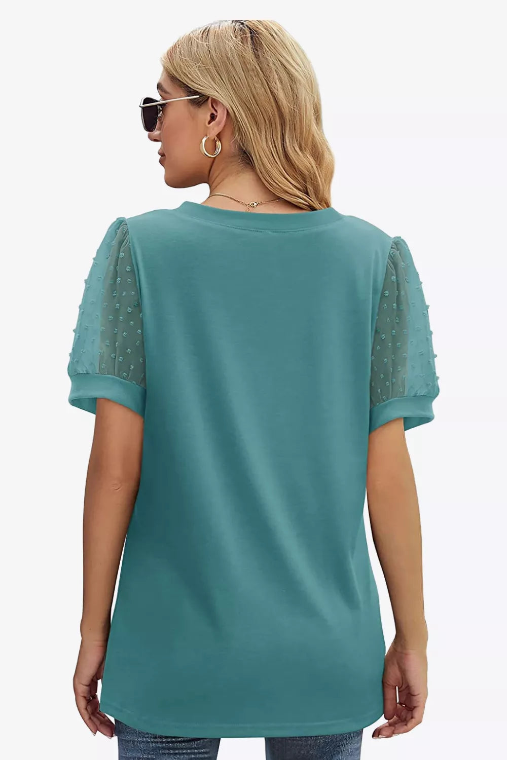 Swiss Dot Puff Sleeve V-neck Tee (12)