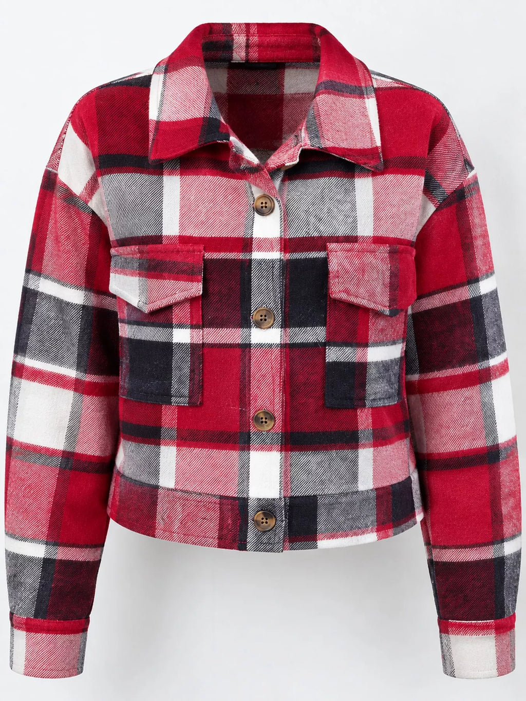 Plaid Button-front Cropped Jacket (51)
