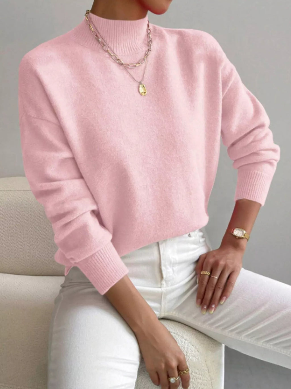 Mock Neck Dropped Shoulder Sweater (27)