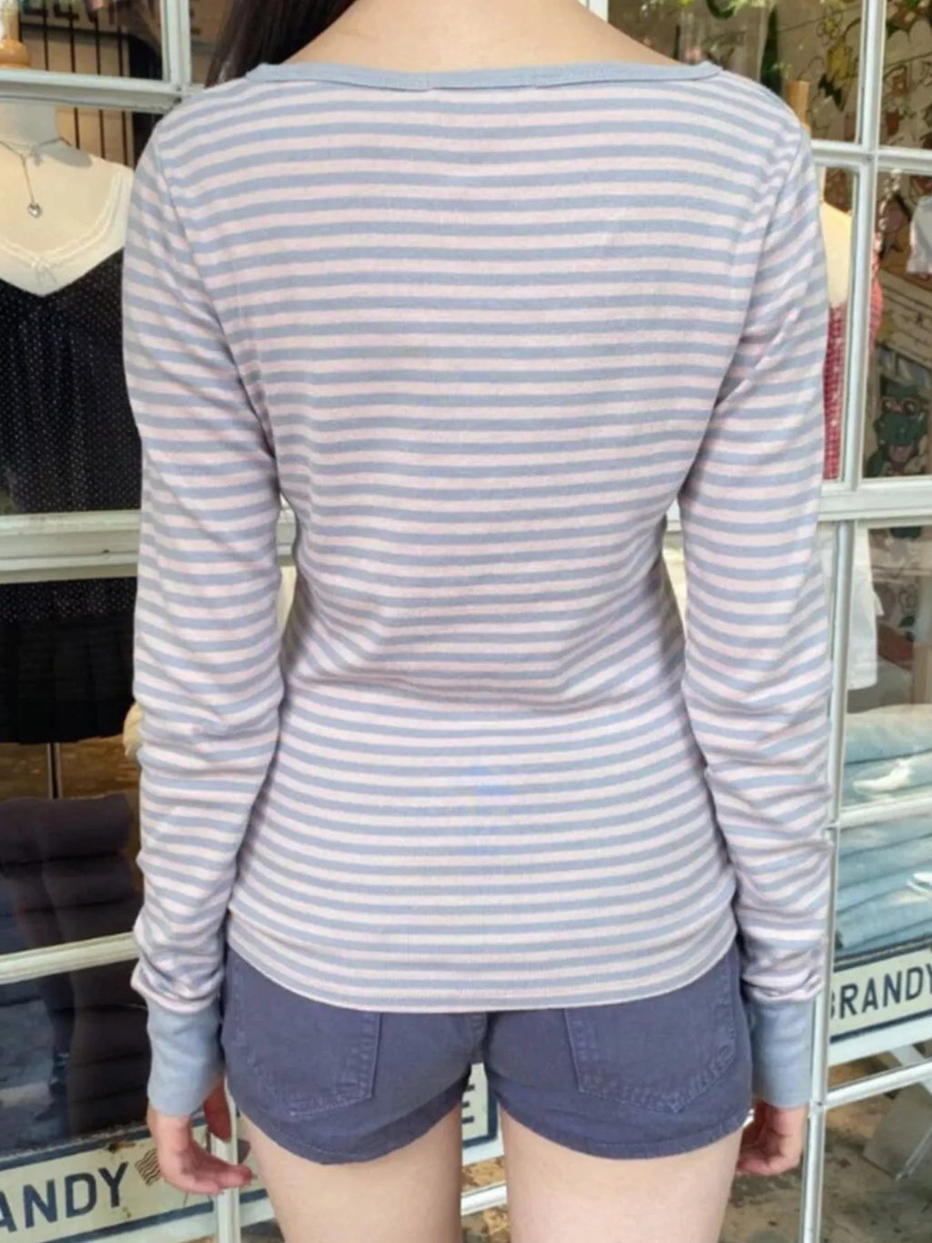 Striped Long Sleeve Henley T-shirt (10)