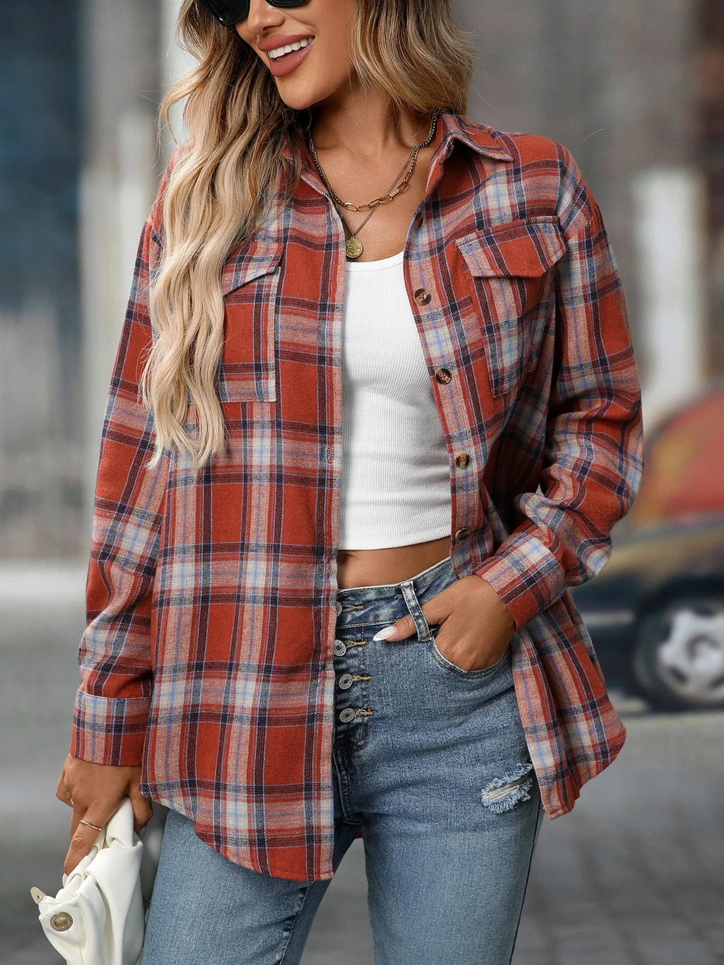 Plaid Button-down Oversized Shirt (10)