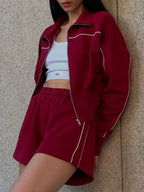 Zip Up Long Sleeve Top Shorts Set (10)