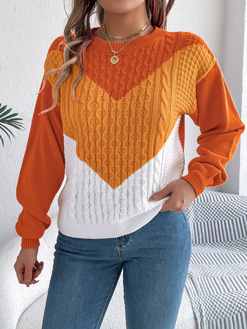 Contrast Round Neck Long Sleeve Sweater (8)