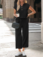 Notched Short Sleeve Top Pants Set (16)