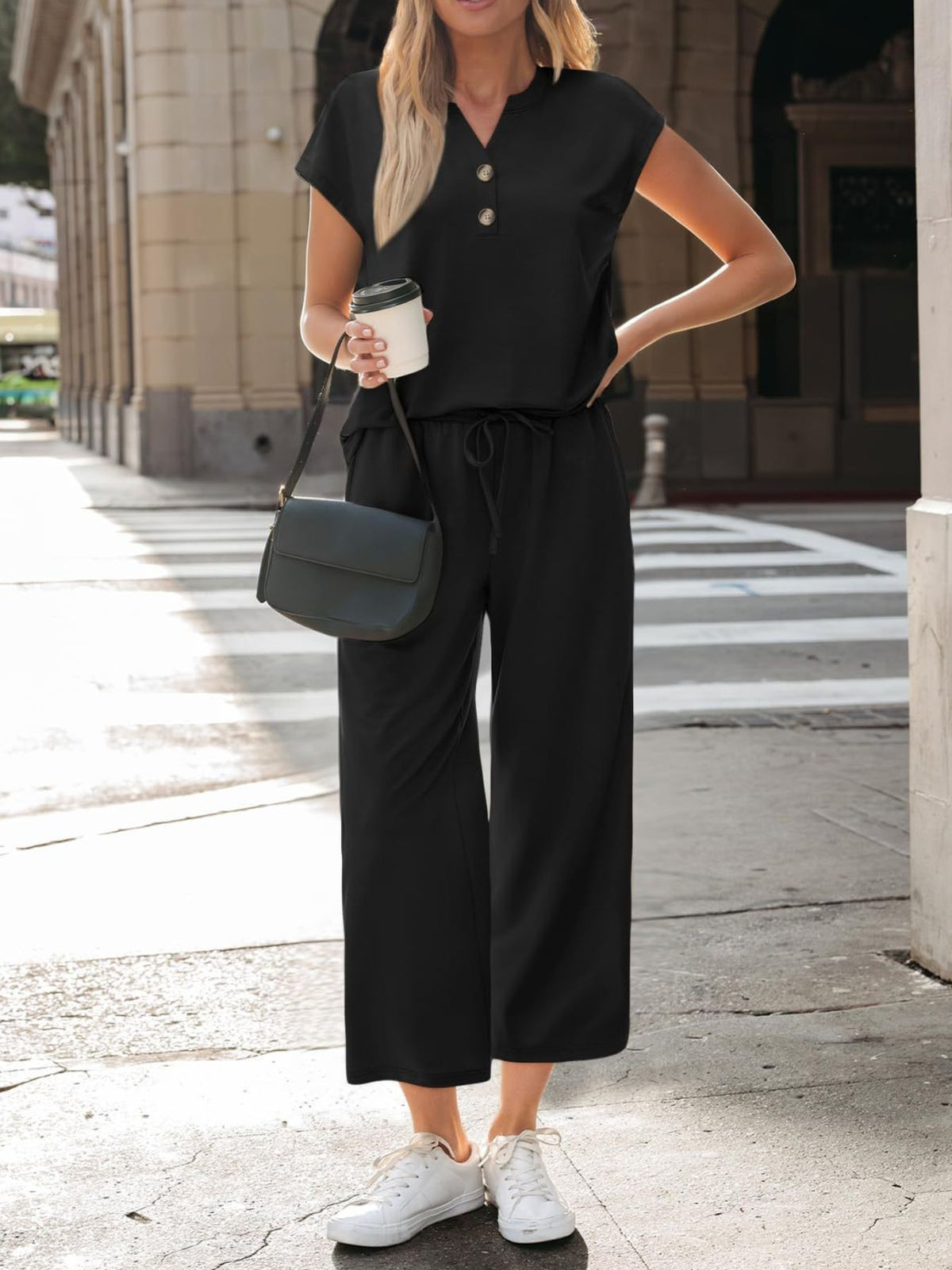 Notched Short Sleeve Top Pants Set (16)