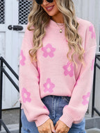 Flower Round Neck Dropped Shoulder Sweater (6)