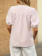 Striped Notched Puff Sleeve Blouse (14)