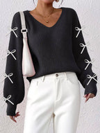 Bow-tie Sleeve V-neck Sweater (8)