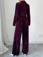 Pleated Velvet Blazer Wide Leg Pants Set (13)