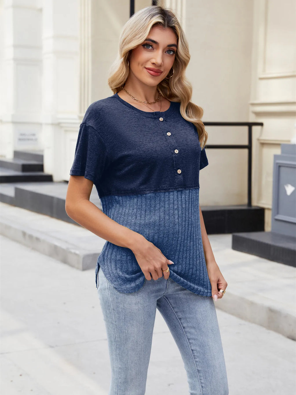 Two-tone Short Sleeve Top (10)