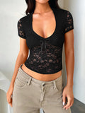 V-neck Short Sleeve Lace Top (19)