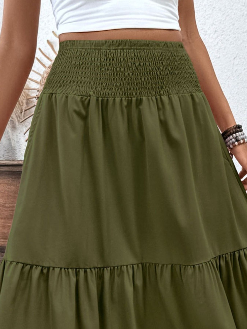 Smocked Waist Tiered Skirt (3)